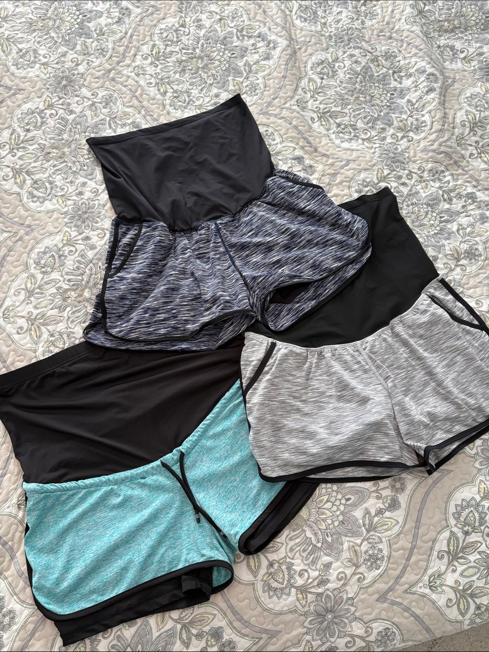 Women’s Maacie LargeMaternity Active Shorts LOT of 3 - Black, Heather Gray, Teal